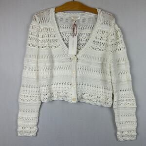 LoveShackFancy Women's Middleton Antique White Crocheted Cardigan Size L